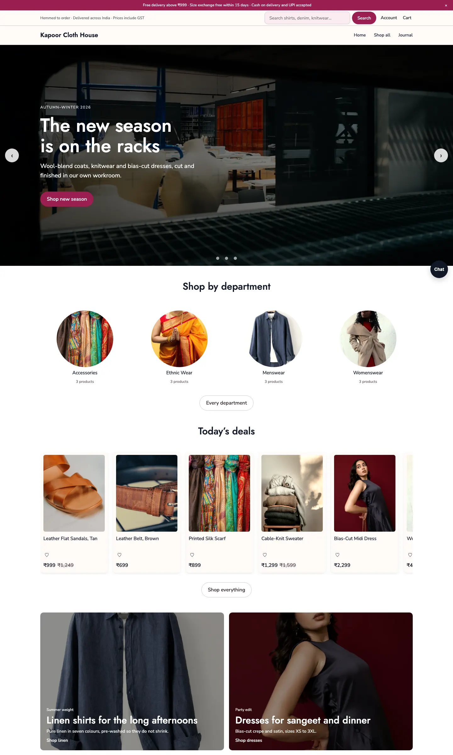 The Chowk storefront theme with sample products